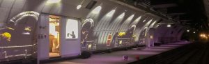 Outdoor projector enclosures at an underground rail museum